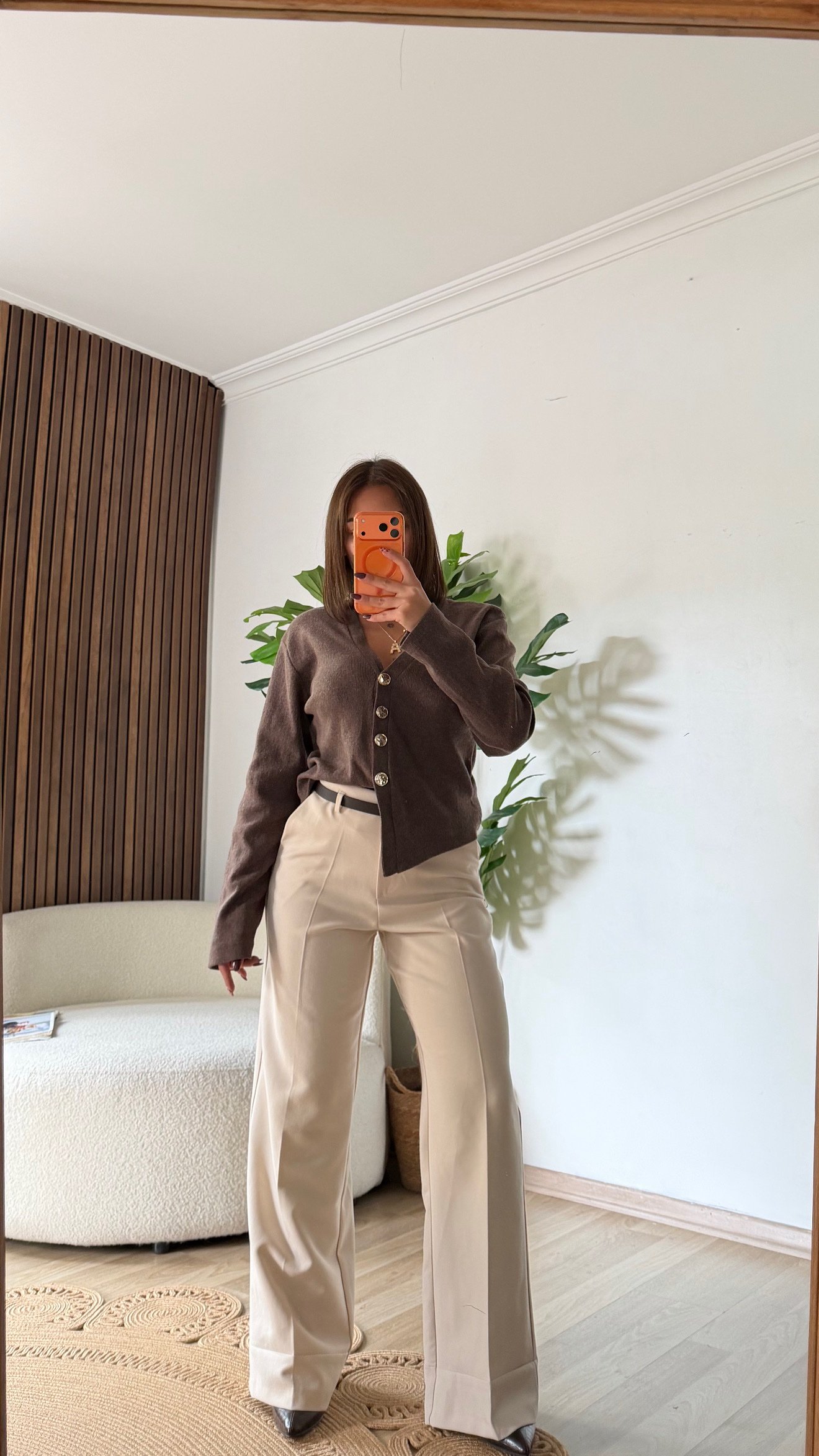 Kemerli Yüksek Bel Palazzo Kumaş Pantolon - Görsel 6