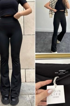 Yüksek Bel Toparlayıcı İspanyol Paça Siyah Tayt