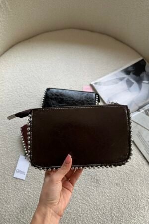 Zımba Detaylı Kırışık Rugan Mini Çanta / Clutch