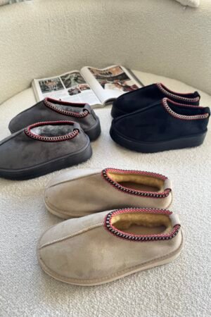 Nakış Şeritli İçi Kürklü Platform Terlik