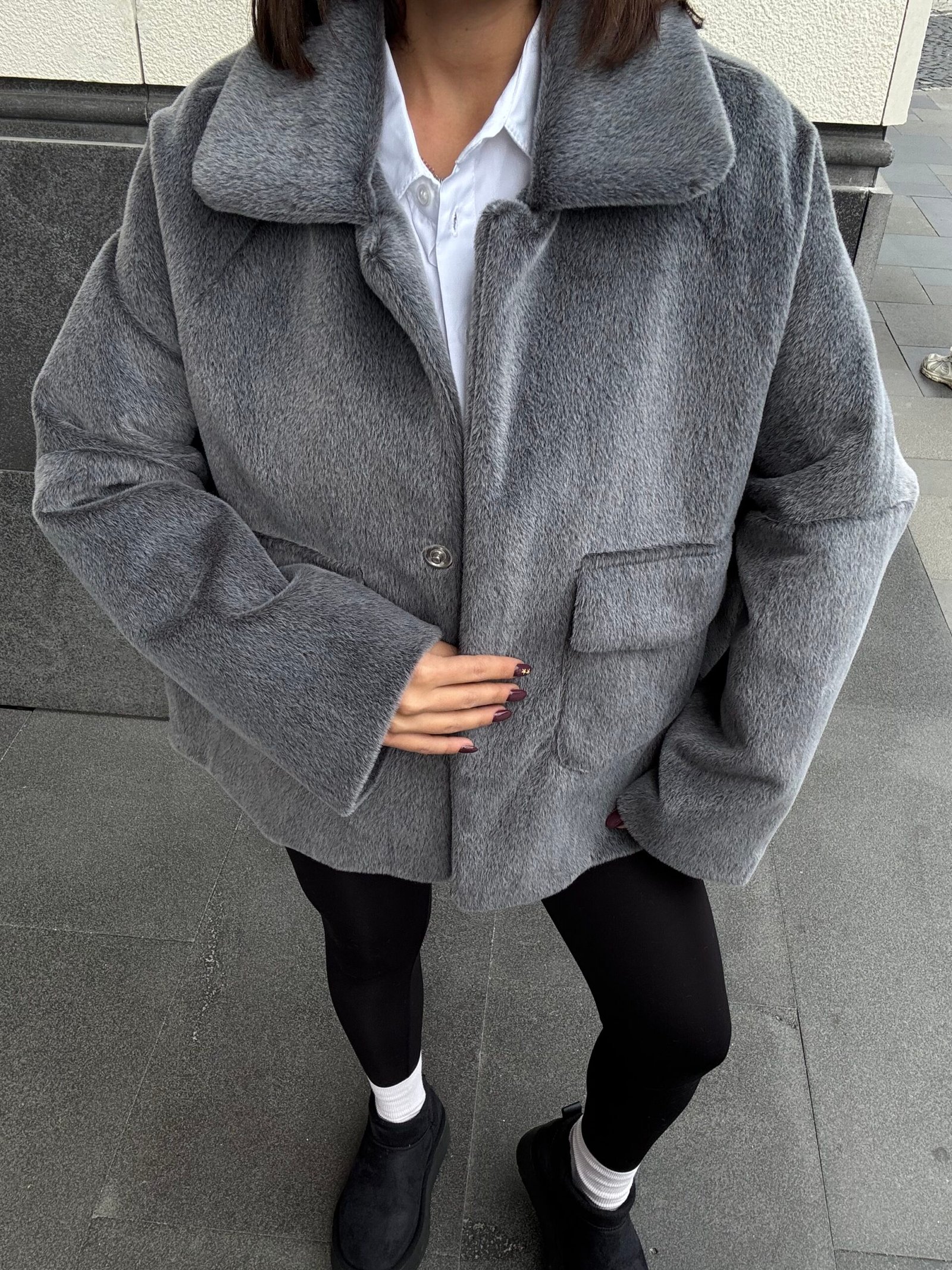 Oversize Yumuşak Dokulu Pelüş Ceket - Gri