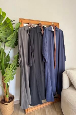 Uzun Dökümlü Gömlek Elbise