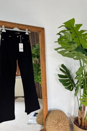 Yüksek Bel İspanyol Paça Siyah Jean Pantolon