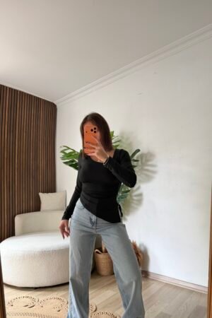 Yandan Büzgülü Asimetrik Yaka Body