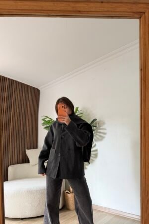 Geniş Şal Yaka Düğmeli Kaşe Ceket