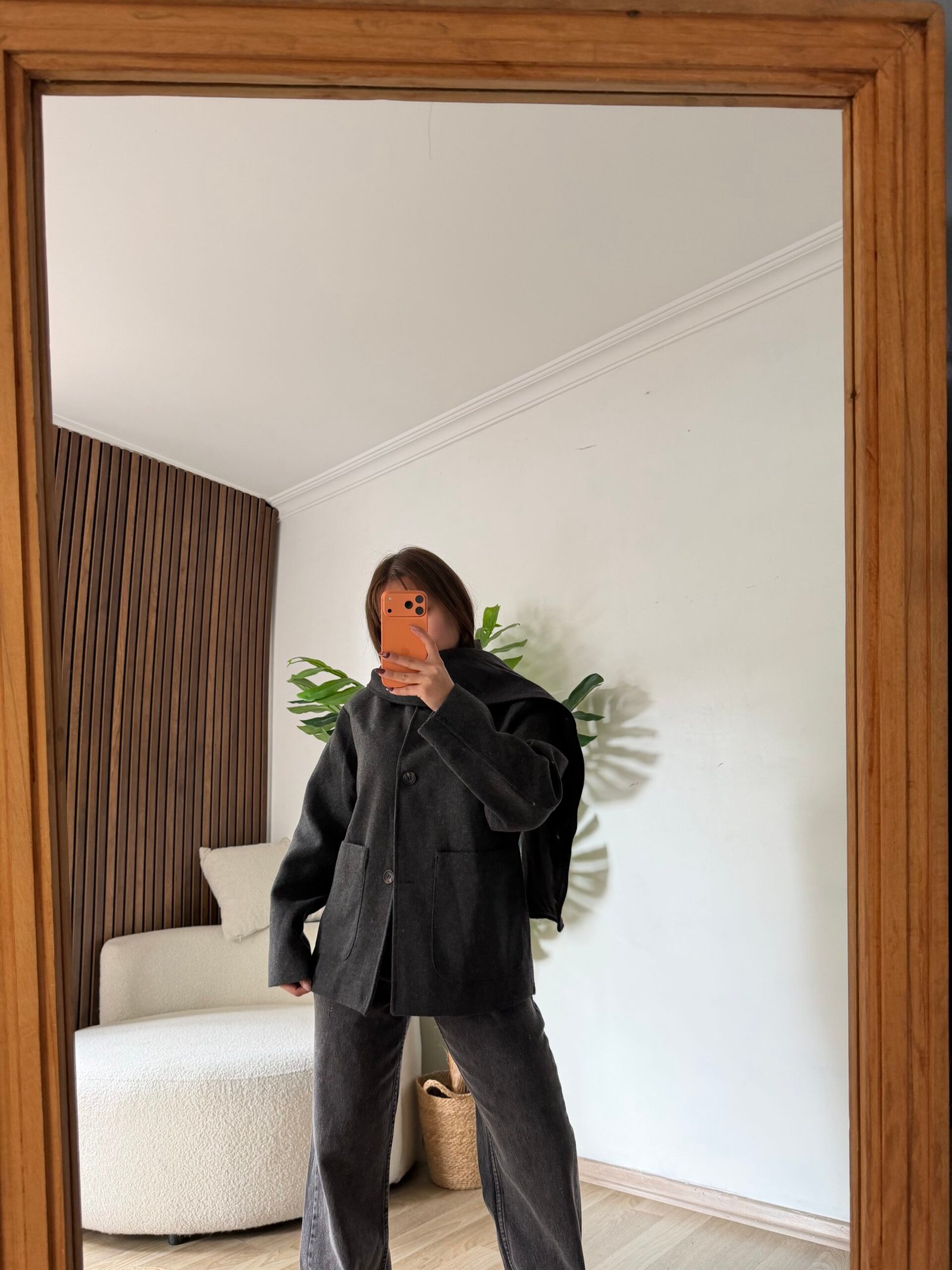 Geniş Şal Yaka Düğmeli Kaşe Ceket