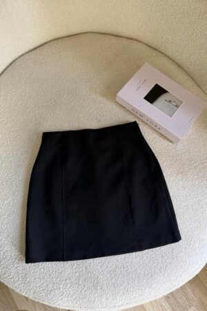 Yüksek Bel Pensli Siyah Mini Etek