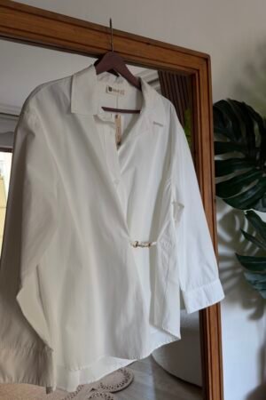 Yandan Tokalı Poplin Kumaş Gömlek - Beyaz