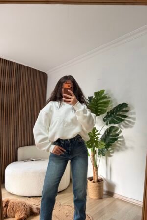 Şardonlu Kapüşonlu Nakışlı Polar Sweatshirt