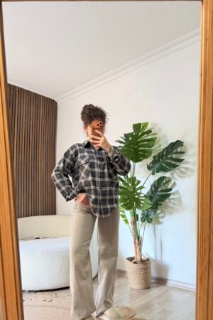 Çift Cepli Ekoseli Oversize Oduncu Gömlek