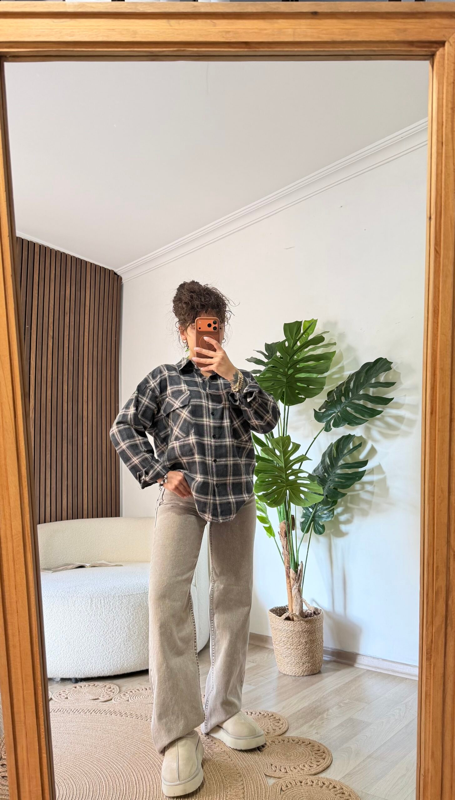 Çift Cepli Ekoseli Oversize Oduncu Gömlek