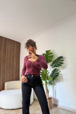 Göğüs Pencere Detaylı Aksesuarlı Body - Bordo & Siyah