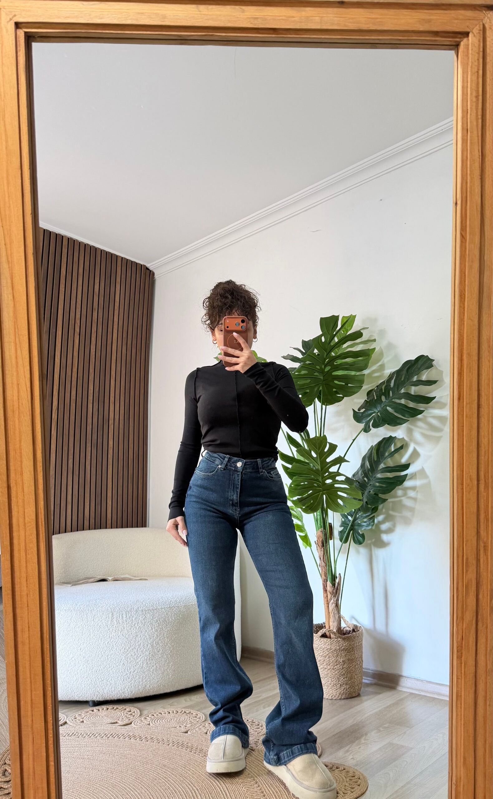 Yüksek Bel Yıkamalı Mavi Wide Leg Jean