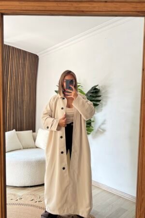 Oversize Uzun Maxi Boy Trençkot - Bej