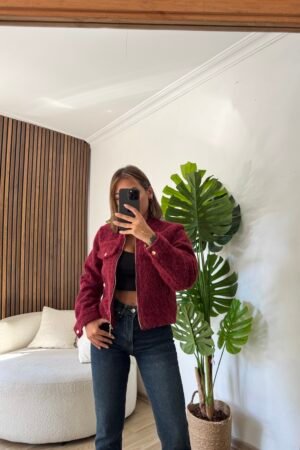 Detaylı Fermuarlı Buklet Ceket - Bordo