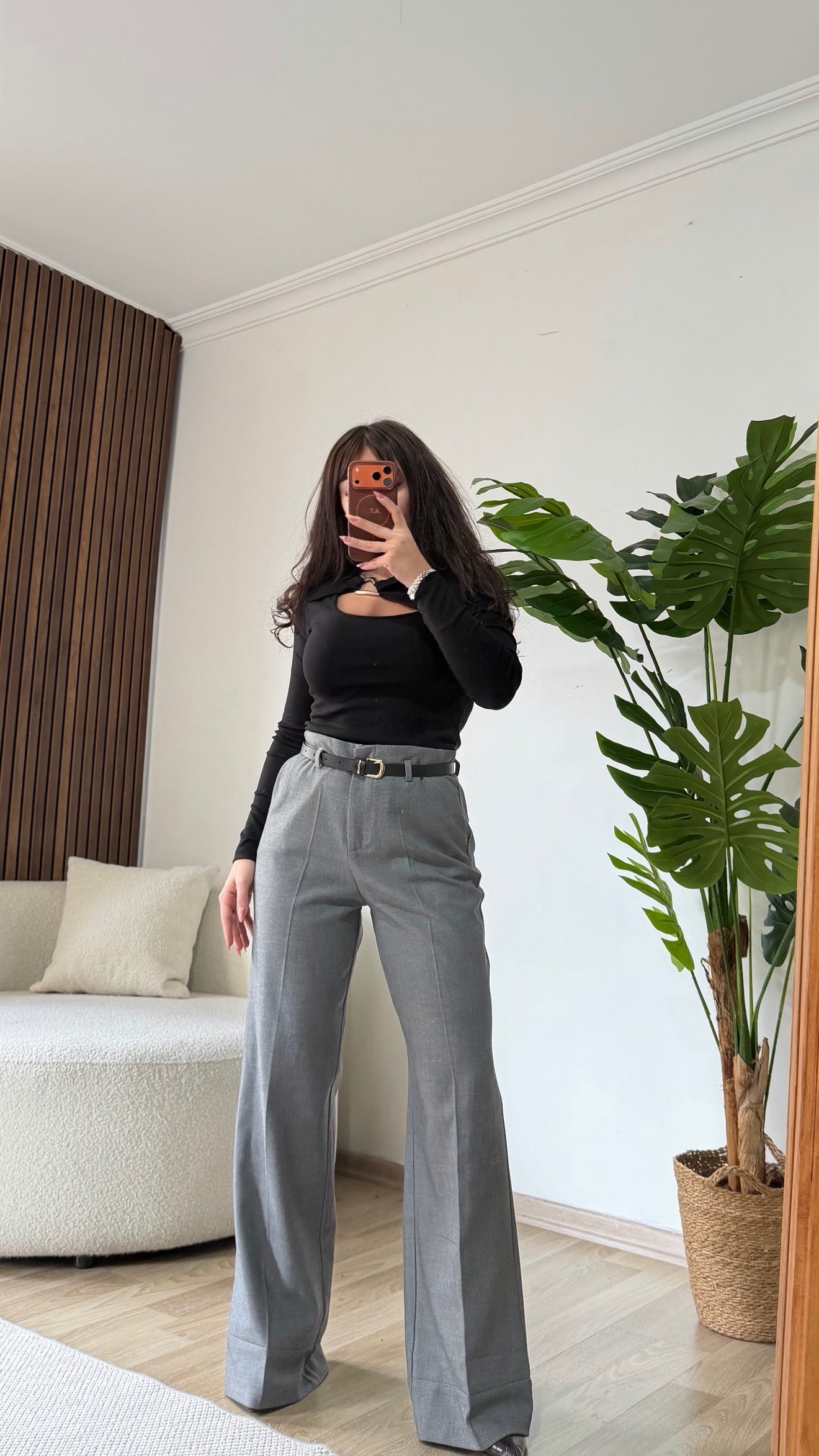 Kemerli Yüksek Bel Palazzo Kumaş Pantolon - Görsel 3