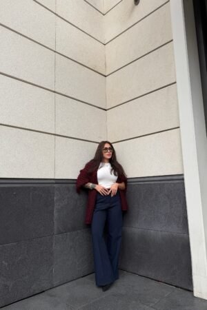 Kemerli Yüksek Bel Palazzo Kumaş Pantolon