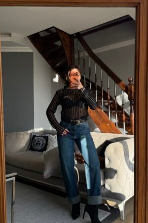 Yüksek Bel Paça Katlamalı (Duble Paça) Jean - Mavi