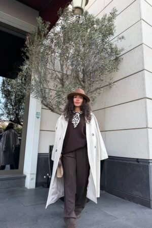 Astarlı Oversize Uzun Kaşe Kaban