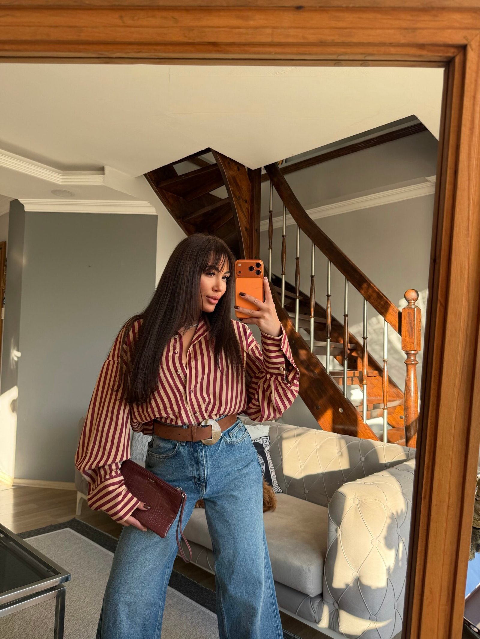 Oversize Çizgili Gömlek - Görsel 3