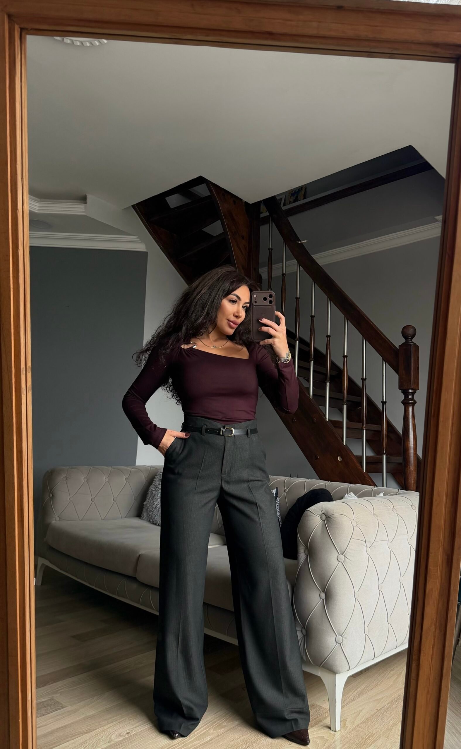 Kemerli Yüksek Bel Palazzo Kumaş Pantolon - Görsel 4