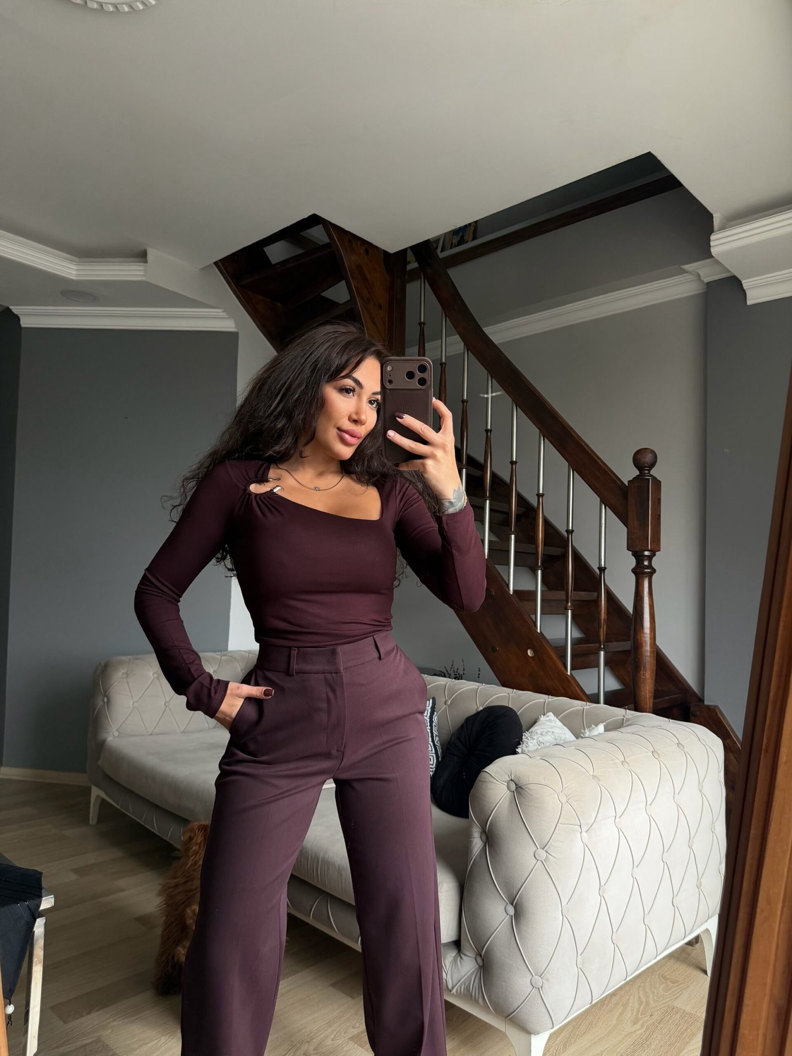 Yüksek Bel Dökümlü Palazzo Kumaş Pantolon - Görsel 2