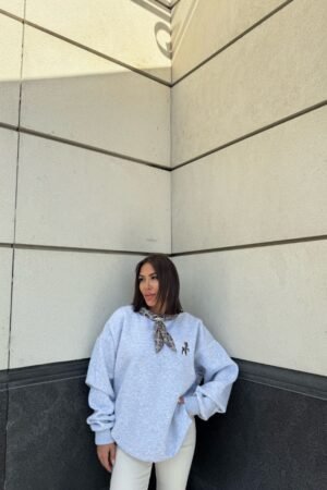 Nakış Detaylı Oversize Sweatshirt - Gri