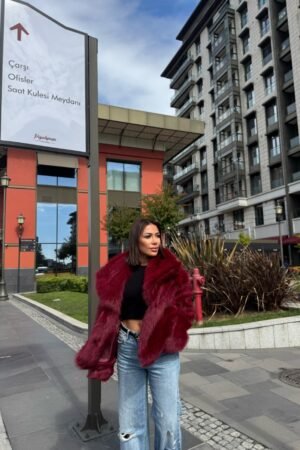 Kısa Yapay Kürk Ceket - Bordo