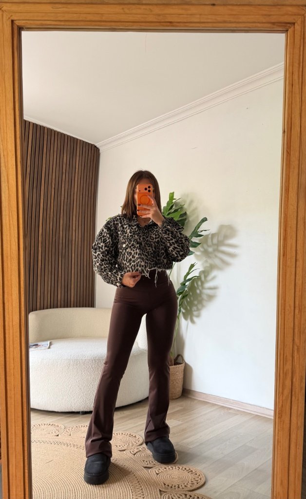 Yüksek Bel İspanyol Paça Fitilli Tayt - Kahve