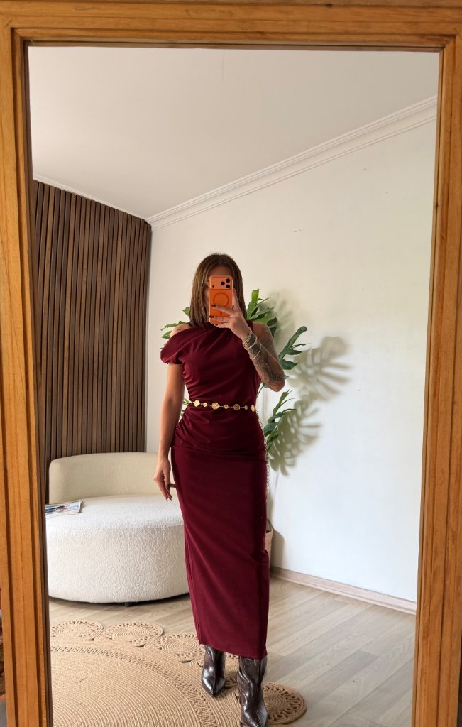 Tek Omuz Drapeli Abiye Elbise