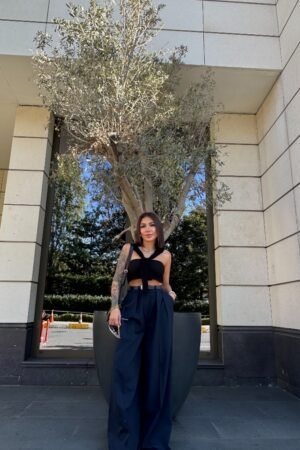 Kemerli Yüksek Bel Palazzo Kumaş Pantolon