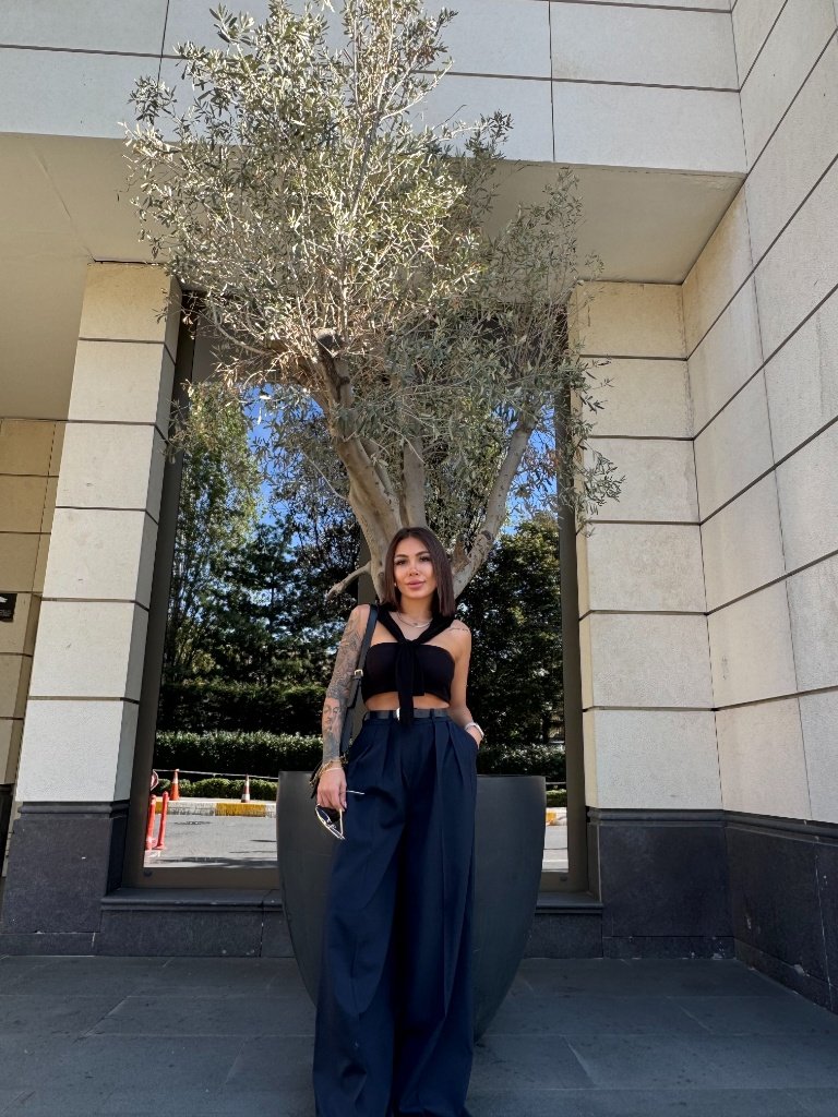 Kemerli Yüksek Bel Palazzo Kumaş Pantolon