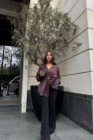 Toka Detaylı Drapeli Saten Bluz