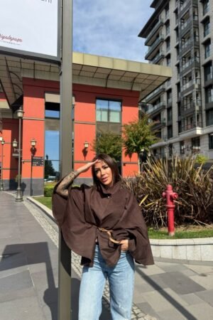 Kemerli Kaşe Panço - Kahverengi