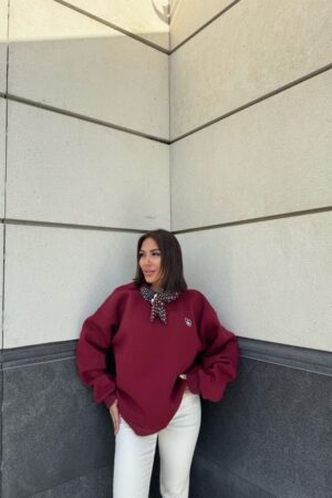 Nakış Detaylı Oversize Sweatshirt - Bordo