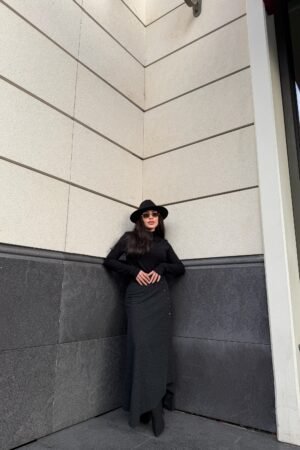 Asimetrik düğmeli Uzun Etek