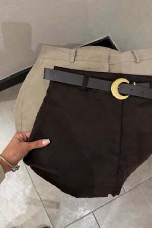 Kemerli Süet Şortlu Etek