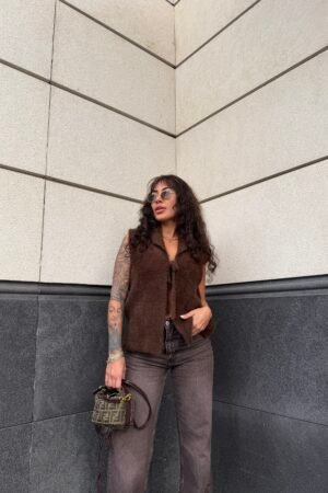 Yumuşacık dokulu kahve yelek