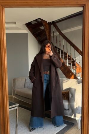 Oversize Astarlı Kaşe Kaban