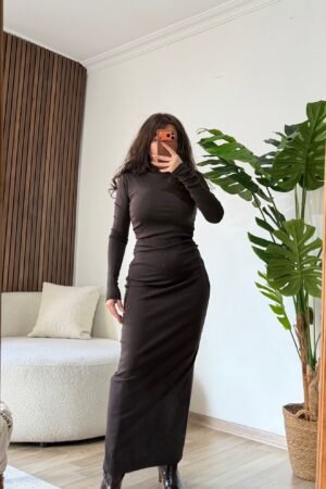 Büzgülü Penye Kalem Elbise