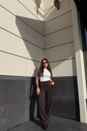 Taşlı Bol Paça Lastikli Eşofman Altı