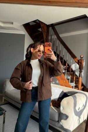 Denim yakası kadife detaylı ceket