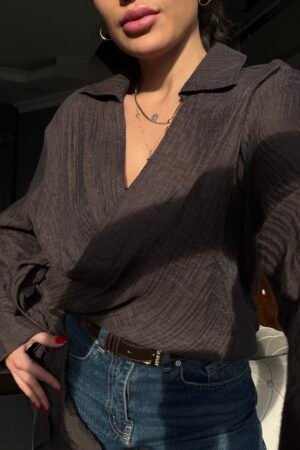 Kuruvaze Çizgili Bağlamalı Rahat Kalıp Gömlek