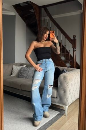 Yırtık Yüksek Bel Jean