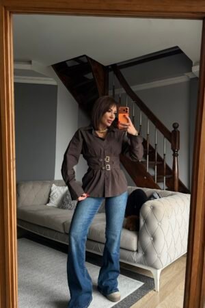 Kemerli Bel Detaylı Poplin Gömlek