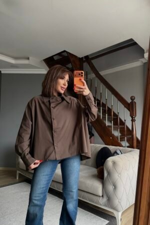 Asimetrik Poplin Oversize Gömlek