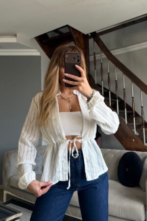 Bağcıklı Çizgili Gömlek