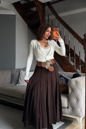 Parçalı Astarlı Midi Boy Etek