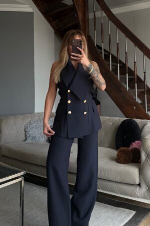 Yelekli Palazzo Kumaş Takım