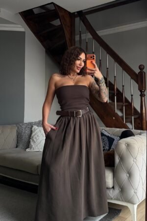 Kemerli Cepli  Midi etek